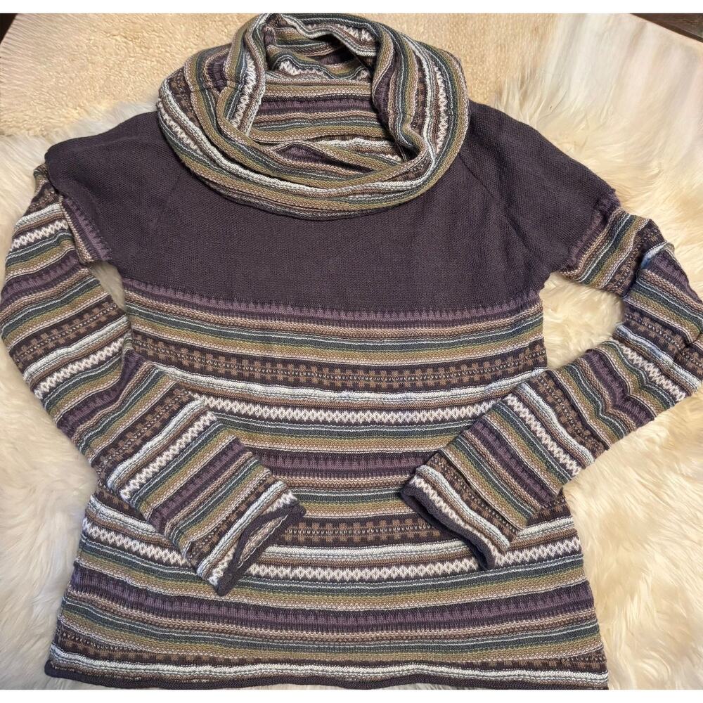 Grupo Esmeralda Baby Alpaca Cowl Sweater Andean Design – Purple/Green – Small